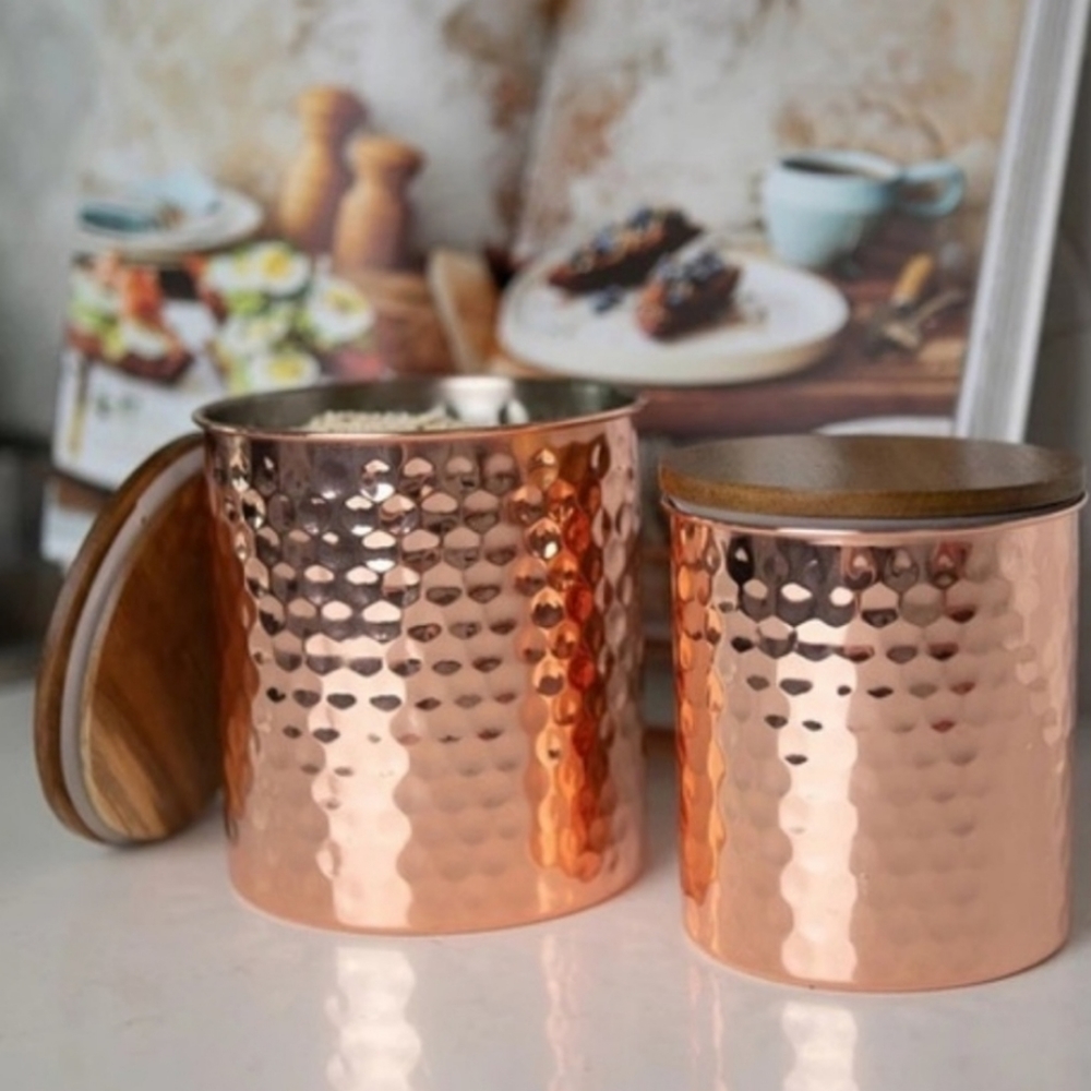 💜Uncommon James Hammered Copper Canisters Large